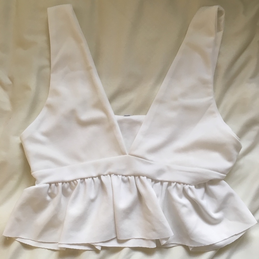 White ruffle crop top